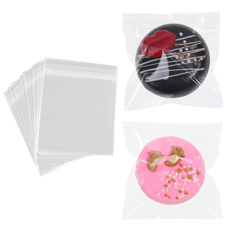 TEMLQPACK 200Pcs 3.5 x3.5Inch Clear Macaron Bags - Resealable Cellophane Bags for Cookies, Chocolate Covered Strawberries, Candy, Gift Party Favors, Birthday, Wedding - Image 1
