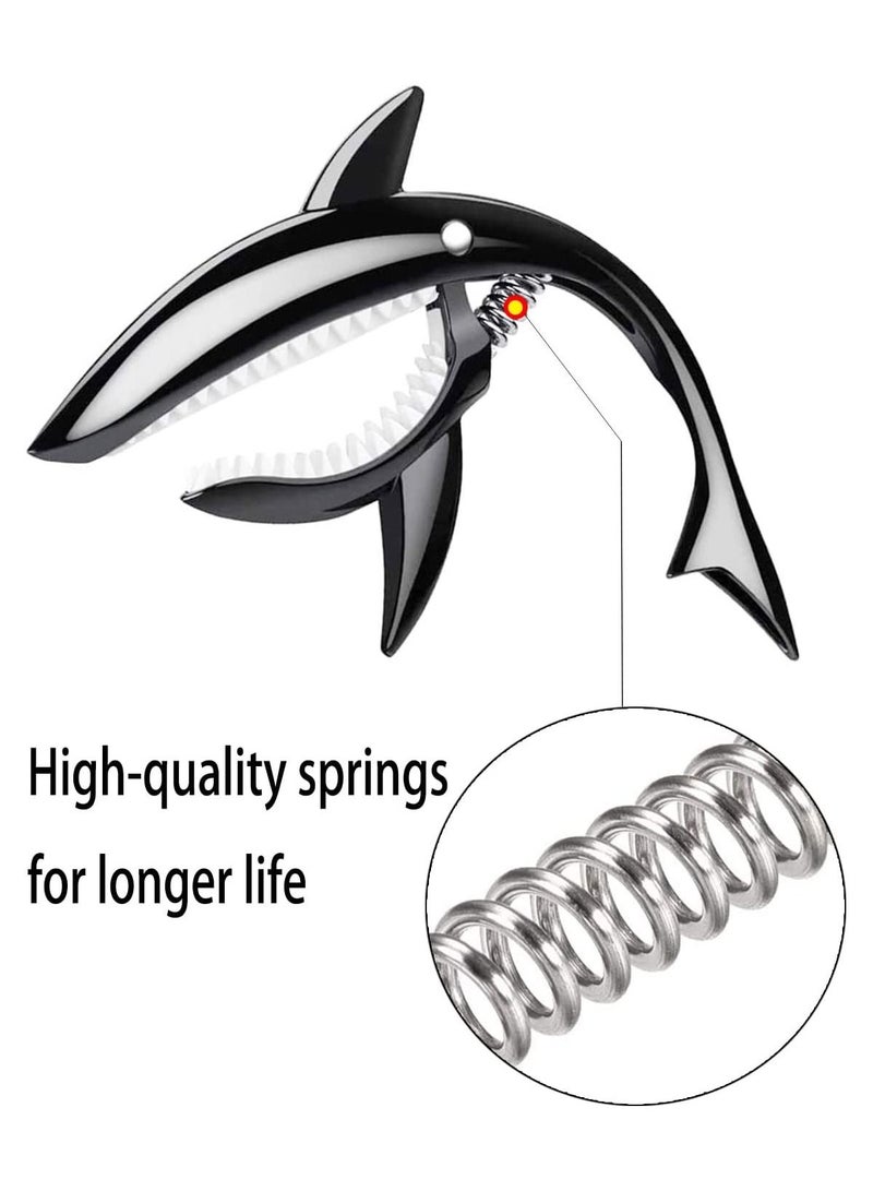 ميغاريا جيتار كابو من سبائك الزنك جيتار Capo Shark Capo للغيتار الصوتي والكهربائي يبدو رائعًا ومتين (أسود) - Image 4