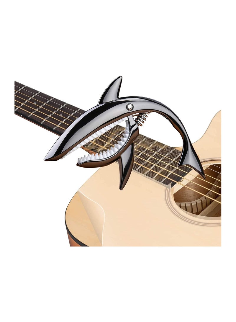 ميغاريا جيتار كابو من سبائك الزنك جيتار Capo Shark Capo للغيتار الصوتي والكهربائي يبدو رائعًا ومتين (أسود) - Image 2