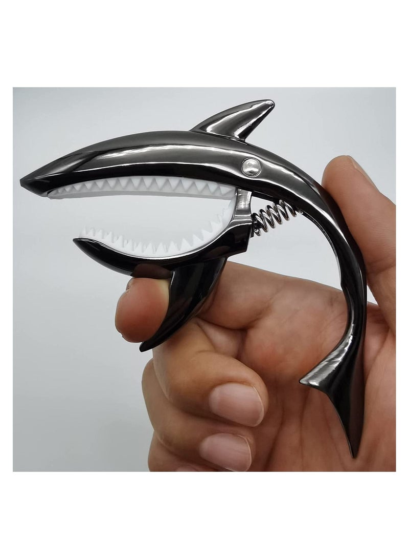 ميغاريا جيتار كابو من سبائك الزنك جيتار Capo Shark Capo للغيتار الصوتي والكهربائي يبدو رائعًا ومتين (أسود) - Image 3