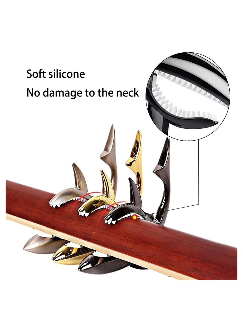 ميغاريا جيتار كابو من سبائك الزنك جيتار Capo Shark Capo للغيتار الصوتي والكهربائي يبدو رائعًا ومتين (أسود) - Image 5