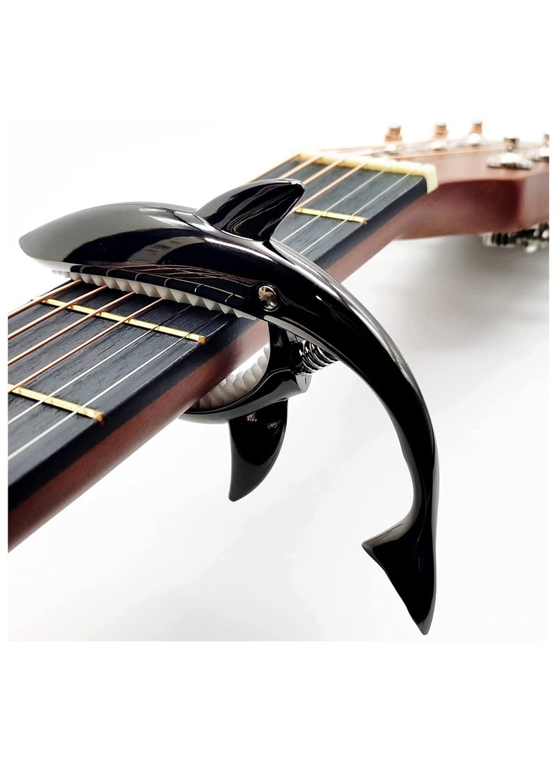 ميغاريا جيتار كابو من سبائك الزنك جيتار Capo Shark Capo للغيتار الصوتي والكهربائي يبدو رائعًا ومتين (أسود) - Image 1