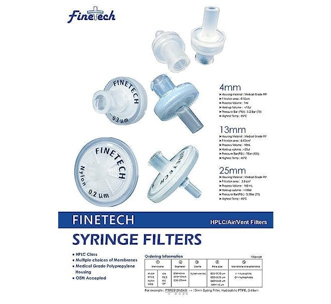 FINE-TECH Hydrophobic PTFE Syringe Filters 13mm Diameter 0.22μm Pore Size for Laboratory Filtration by (Pack of 50) Made in Taiwan (PTFE Hydrophobic 13mm 0.22um, 50) - Image 2