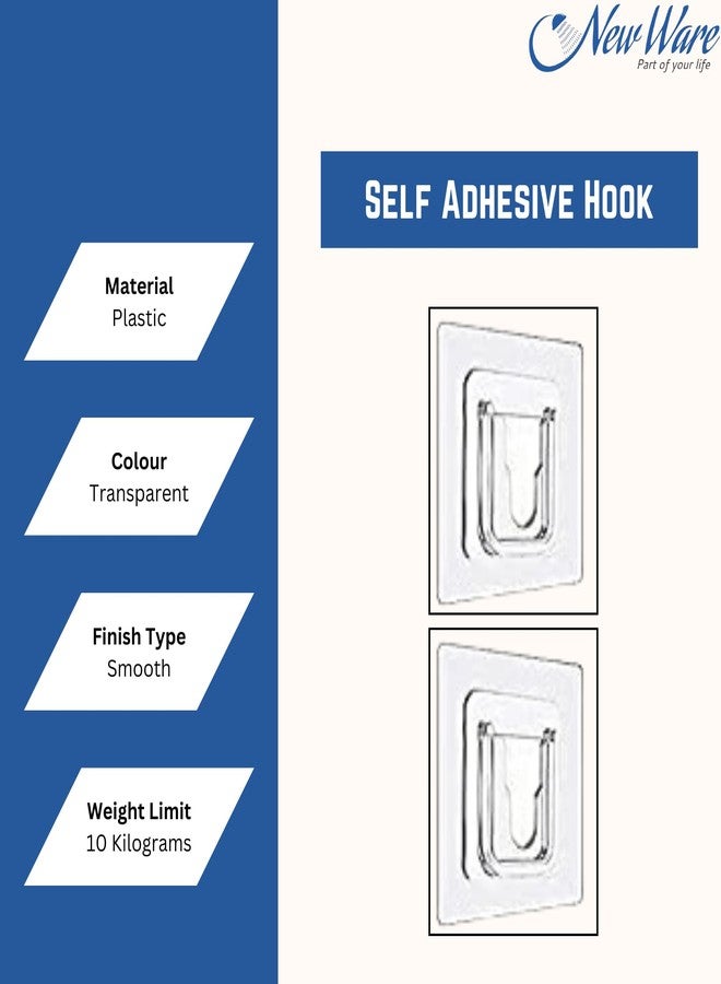 NEW WARE Self Adhesive Heavy Duty Wall Hooks | Transparent Sticky Hooks 10 kg Load | Waterproof Hanger for Kitchen & Bathroom | Pack of 4 - Image 5