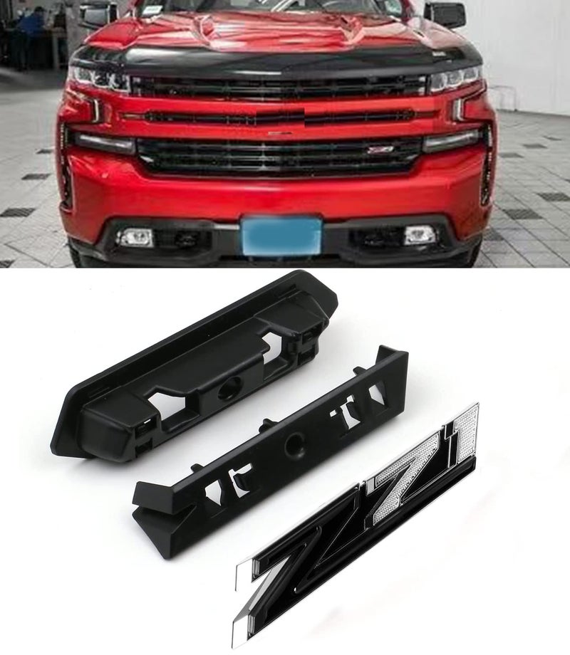 1 OEM Grille Z71 Front Emblem 3D Badge Compatible with 20192025 Silverado Tahoe Suburban RST 1500 HD 2500 HD 3500HD 84384428 Chrome Black