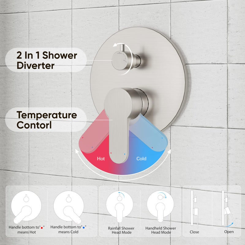 Gabrylly Shower System, Shower Faucet Set with Pressure Balance Shower Valve, 10" Rain Shower Heads with Handheld Spray, Wall Mounted Shower Fixtures, High Pressure Shower Head Set, Brushed Nickel - Image 5