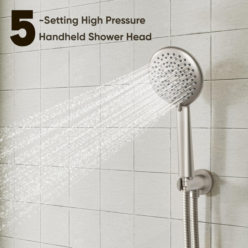 Gabrylly Shower System, Shower Faucet Set with Pressure Balance Shower Valve, 10" Rain Shower Heads with Handheld Spray, Wall Mounted Shower Fixtures, High Pressure Shower Head Set, Brushed Nickel - Image 4