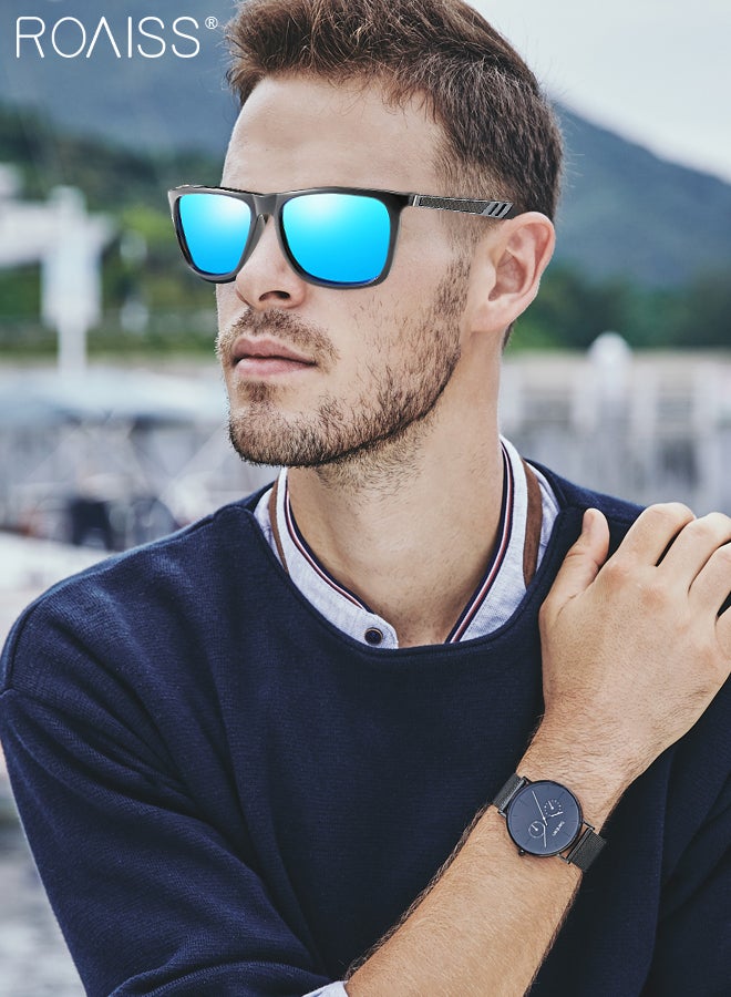 roaiss Polarized Square Sunglasses for Men Women, UV400 Protection Sun Glasses with Flexible Aluminum Temples, Fashion Anti-glare Sun Shades for Shopping Party Travel with Glasses Case, 58mm - Image 2