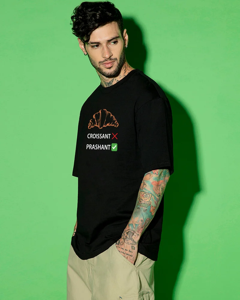 bewakoof Men's Black Prashant Graphic Printed Oversized T-shirt