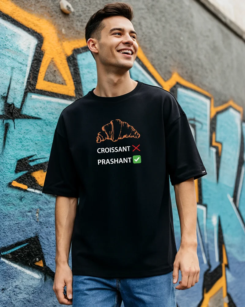 bewakoof Men's Black Prashant Graphic Printed Oversized T-shirt