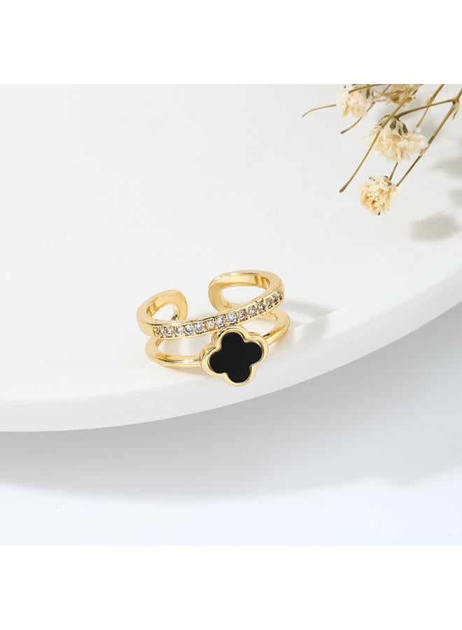 High-grade Inlaid Zircon Clover Open Ring Plated 8k Gold Live Broadcast Hot- Ring 