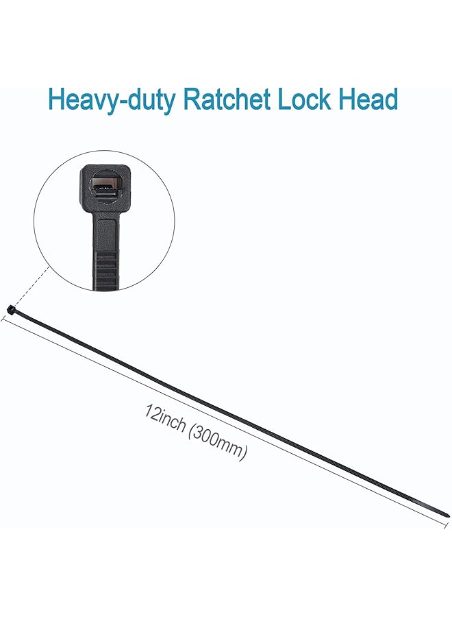 erorex 100Pcs Cable Zip Ties Heavy Duty 12 Inch Premium Plastic Wire Ties With 50 Pounds Tensile Strength Self Locking Black Nylon Zip Ties For Indoor And Outdoor - Image 3