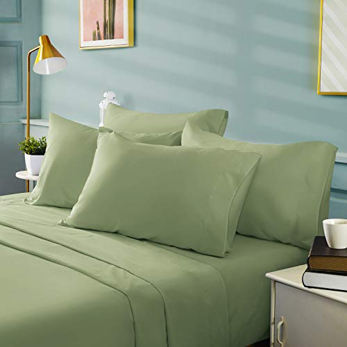 BYSURE 6 Pieces Bed Sheets Set(King, Sage Green) - Hotel Luxury Super Soft 1800 Thread Count 100% Microfiber Sheets with Deep Pockets, Wrinkle & Fade Resistant - Image 2