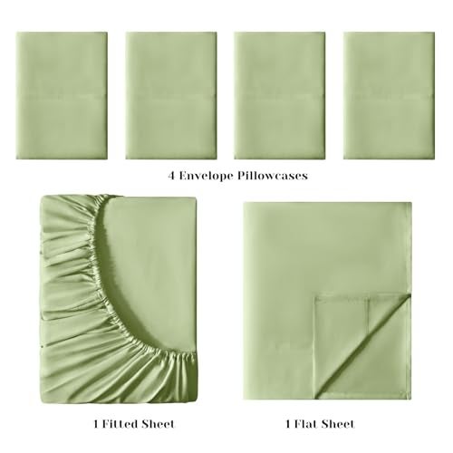BYSURE 6 Pieces Bed Sheets Set(King, Sage Green) - Hotel Luxury Super Soft 1800 Thread Count 100% Microfiber Sheets with Deep Pockets, Wrinkle & Fade Resistant - Image 3