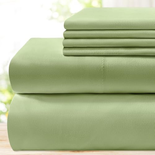 BYSURE 6 Pieces Bed Sheets Set(King, Sage Green) - Hotel Luxury Super Soft 1800 Thread Count 100% Microfiber Sheets with Deep Pockets, Wrinkle & Fade Resistant - Image 1