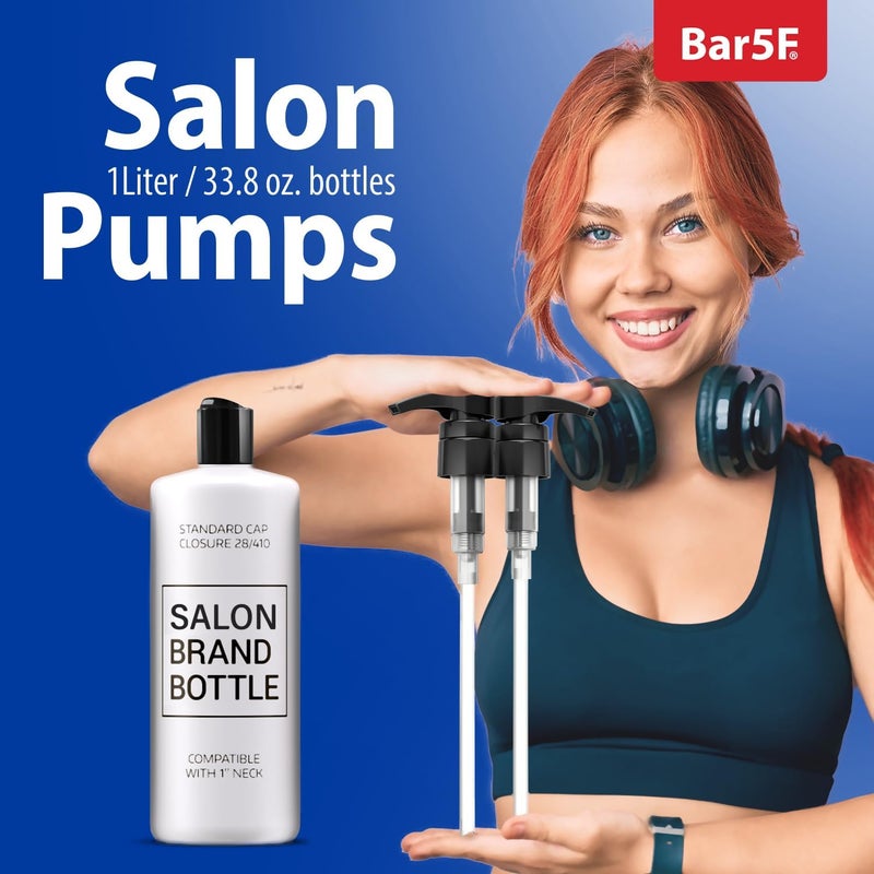 Bar5F Liter 33.8 oz Shampoo Conditioner Pumps Fits Salon Brand Bottles, 2-Pack Pump Top Dispenser Compatible with 1-inch Neck Diameter Bottles (Black) - Image 2