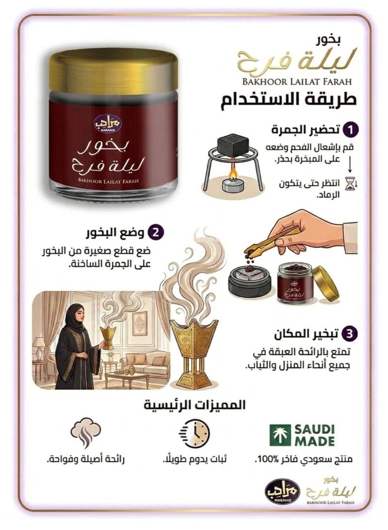 مرَاحِب بخور ليلة فرح فاخر رائحة فواحة للمناسبات والأعراس ثبات عالي مراحب 30 جم - Image 3