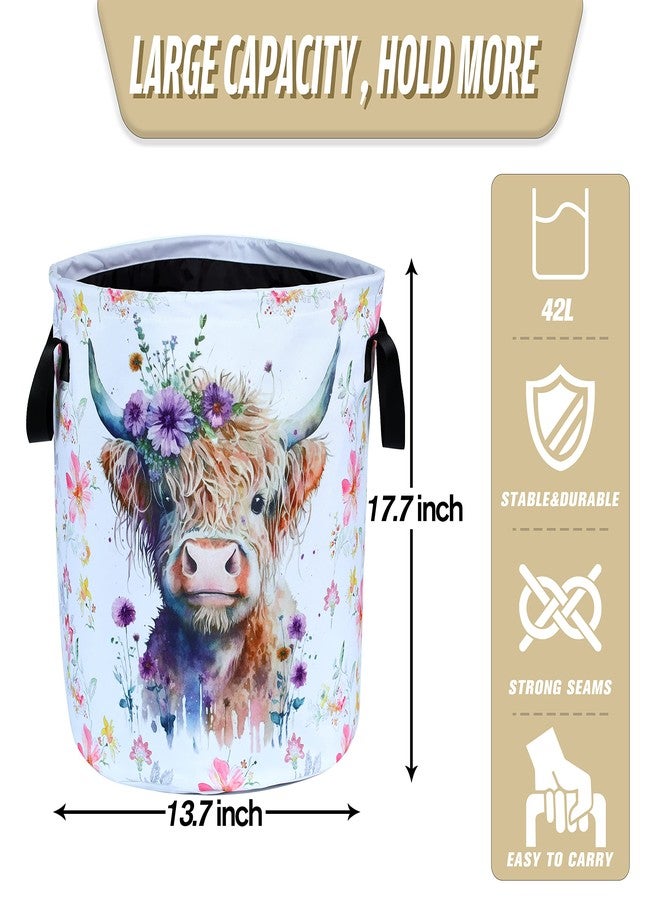 NUTAINLA Highland Cow Laundry Basket Foldable Waterproof Oxford Cloth Funny Tote Bag Laundry Hamper Clothes Storage Bucket Toy Organizer For Bathroom/Laundry Storage/Bedroom Storage Basket 17.7x13.7 Inch - Image 2