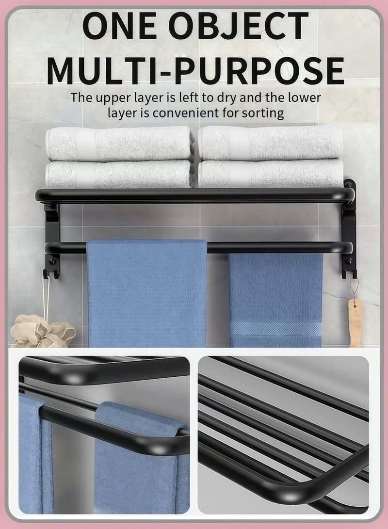 40CM Towel Hanger, Foldable, Wall-mounted, Includes 2 Towel Hooks, Towel Bar Attachment,Towel Rack with Hooks Foldable Towel Rack Bathroom Towel Storage Wall Mounted Organiser,No Holes, Hole Mounting, For Bathrooms, Washrooms, Kitchens, Space-saving Luminiums, Bathrooms, Washbasins(Black) - Image 5