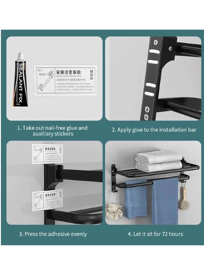 Towel Rack with Hooks Foldable Towel Rack Bathroom Towel Storage Wall Mounted Organiser  - Image 2
