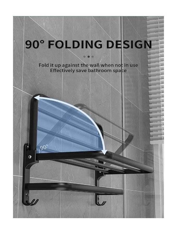 Towel Rack with Hooks Foldable Towel Rack Bathroom Towel Storage Wall Mounted Organiser  - Image 4
