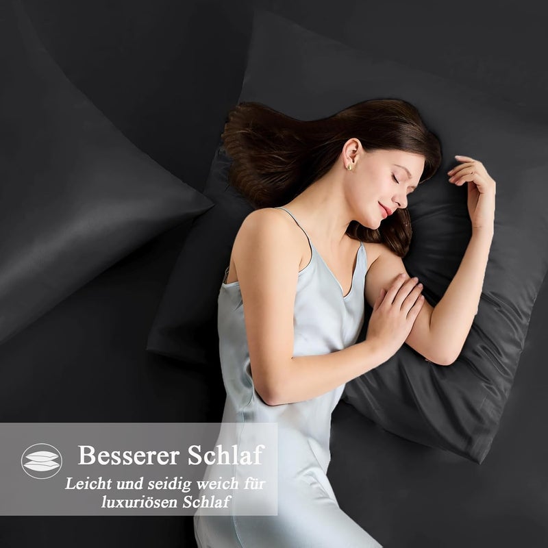 Vielit Satin Pillowcase 60x60 Set of 2, for Hair, Similar to Silk Pillowcases, 60x60 Pillowcases Certified Oeko-Tex & 2 Black Satin Hair Ties - Image 3