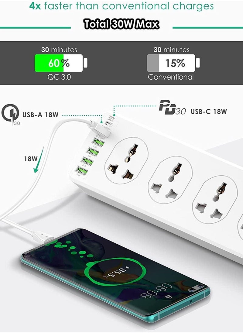 Generic 10 Way Power Extension Cord Surge Protector Strip Heavy Duty Universal Electrical Socket 5x USB-A 1x USB-C PD 30W  - Image 3