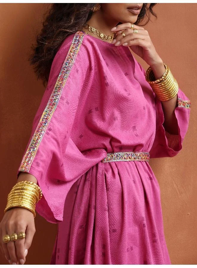 trueBrowns Pink Print Kaftan Kurta Co-ord Set