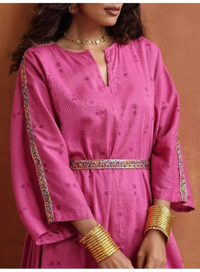 trueBrowns Pink Print Kaftan Kurta Co-ord Set