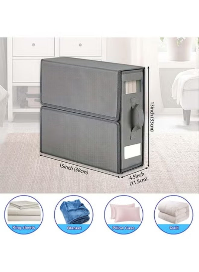 4 قطعة قابلة للطي ورقة السرير مجموعة المنظم والتخزين، الكتان نسيج خزانة المنظم والنافذة، قابلة للطي مربع تخزين ملابس السرير ورقة السرير والوسادة مكعب المنظم - الأسود (38 سم × 32 سم × 11.5 سم) - Image 3