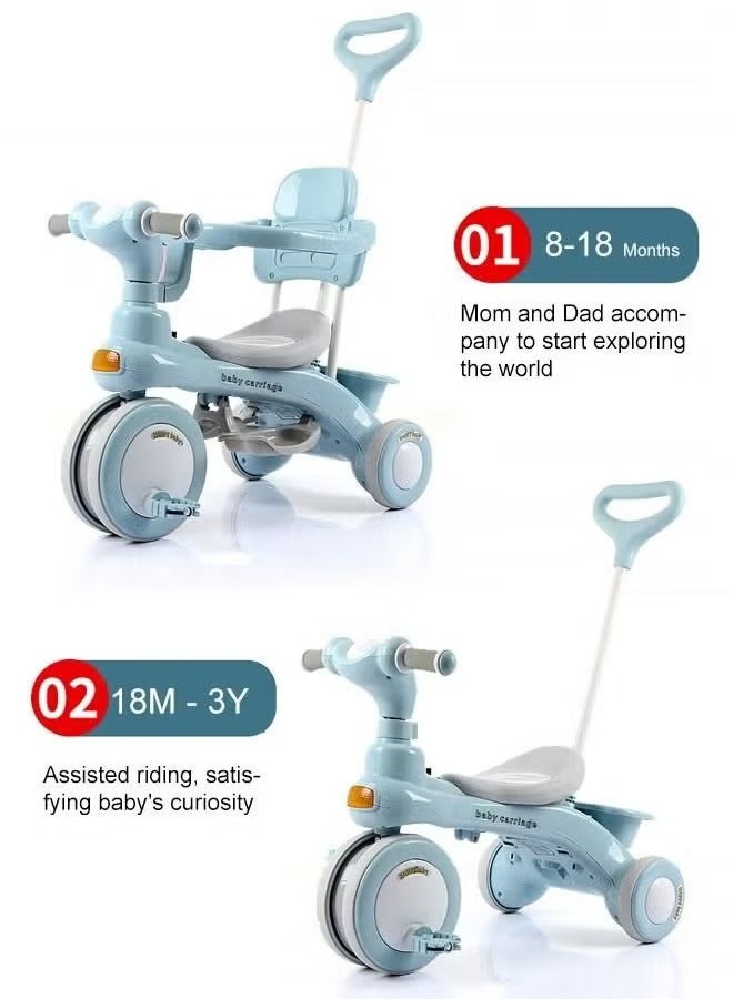 Children Bike, Kids Tricycle with Guardrail, Toddler 3 Wheel Stroller for Boys and Girls Ages 1-6 Years Blue - Image 2