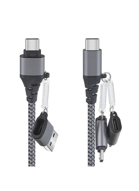 كابل بيانات خط الطاقة 3 في 2 من النوع C، موصل USB ميكرو، كابل شحن سريع لنقل البيانات بطول 1.5 متر