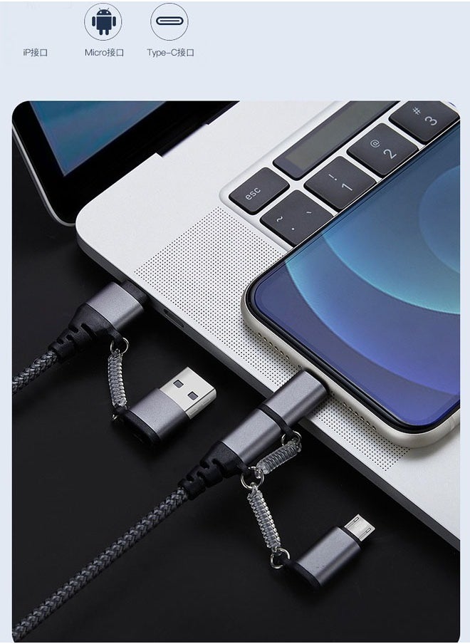 ماركة غير محددة - كابل بيانات خط الطاقة 3 في 2 من النوع C، موصل USB ميكرو، كابل شحن سريع لنقل البيانات بطول 1.5 متر - Image 1