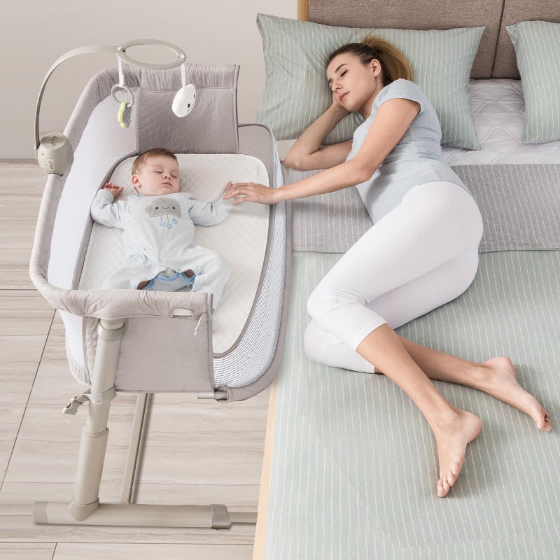 RONBEI Baby Bassinet Bedside Sleeper Breathable Mesh Bedside Crib Bassinets Adjustable Height Bassinet Bed for BabyNewbornInfants