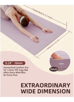 Vparty Thick Yoga Mat for Home Workout,183x61x0.6cm Non-Slip Exercise Fitness Yoga Mats,Eco-Friendly TPE Exercise Mats for Home Workout with strap & Carrying Bag  - Image 2