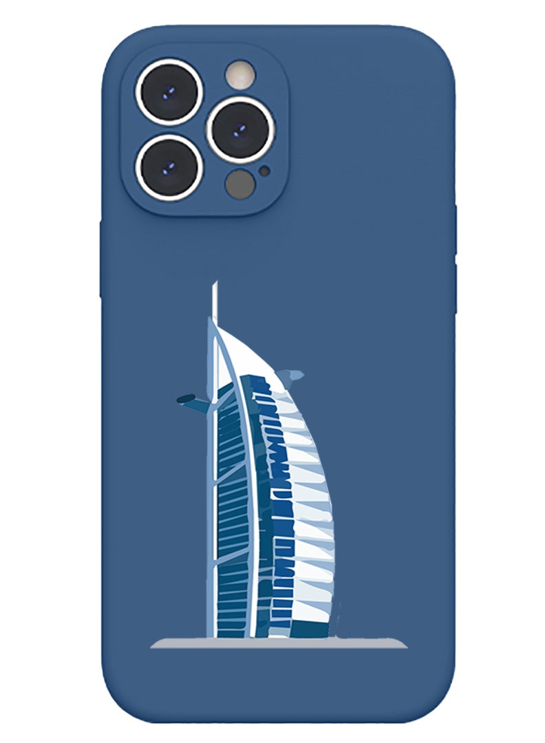 Theodor Protective Slim Fit Case Liquid Silicone Cover with Full Body Protection Anti-Scratch Shockproof Case For iPhone 14 Pro Blue  - Burj Khalifa - Image 1