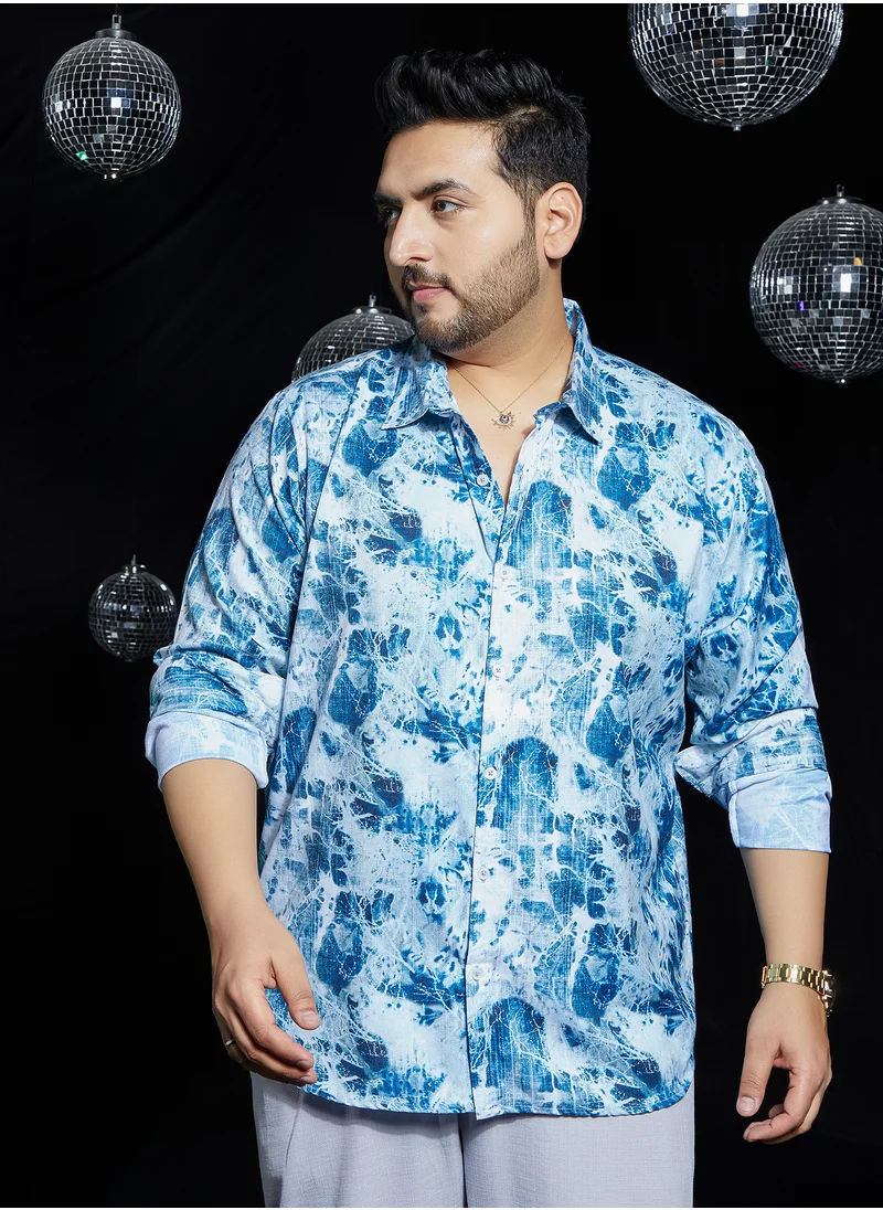 انستافاب بلس Instafab Plus Men's Indigo Blue Striated-Contrast Regular Shirt For Casual Wear | Spread Collar | Long Cuffed Sleeves | Button Closure | Plus Size Shirt Crafted With Comfort Fit For Everyday Wear
