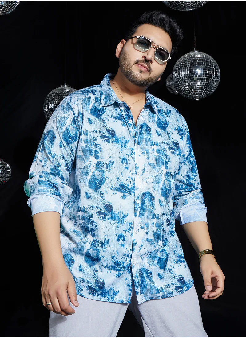 انستافاب بلس Instafab Plus Men's Indigo Blue Striated-Contrast Regular Shirt For Casual Wear | Spread Collar | Long Cuffed Sleeves | Button Closure | Plus Size Shirt Crafted With Comfort Fit For Everyday Wear