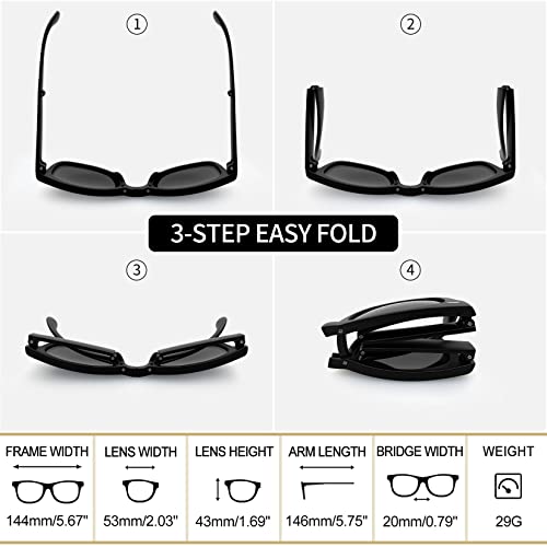 Joopin Trendy Square Folding Sunglasses Retro Foldable Sun Glasses Poalrized UV400 Fold Up Shades for Women Men (Foldable Black) - Image 3