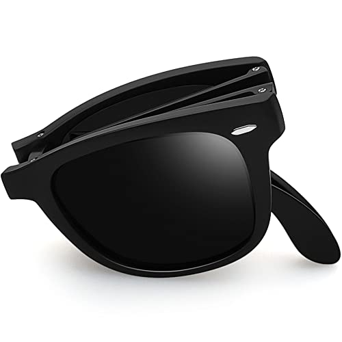 Joopin Trendy Square Folding Sunglasses Retro Foldable Sun Glasses Poalrized UV400 Fold Up Shades for Women Men (Foldable Black) - Image 1