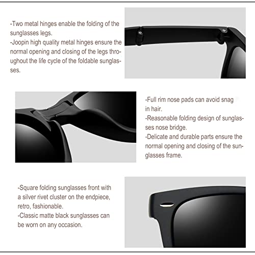 Joopin Trendy Square Folding Sunglasses Retro Foldable Sun Glasses Poalrized UV400 Fold Up Shades for Women Men (Foldable Black) - Image 5
