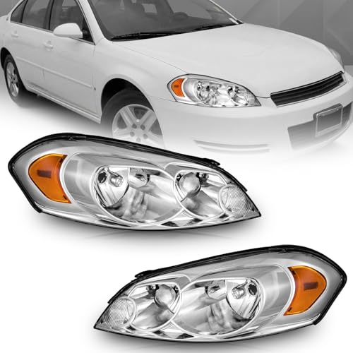 WEELMOTO Headlights for 06-13 Chevy Impala, for 14-16 Chevy Impala Limited,for 06-07 Chevy Monte Carlo,Chrome Housing Amber Reflector Driver & Passenger Side - Image 1
