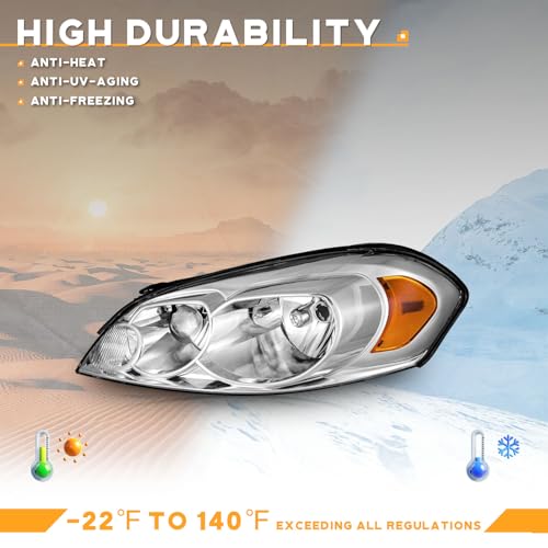WEELMOTO Headlights for 06-13 Chevy Impala, for 14-16 Chevy Impala Limited,for 06-07 Chevy Monte Carlo,Chrome Housing Amber Reflector Driver & Passenger Side - Image 5