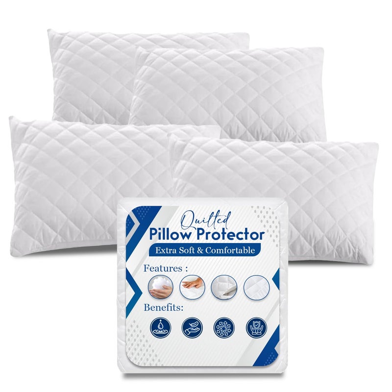 Sunshine Comforts Pillow Protectors Quilted Zipped Pillow Case 4 Pack UltraSoft Microfiber  Machine Washable  AntiWrinkle and Hypoallergenic Pillow Cases 4 pack 50 x75 cm