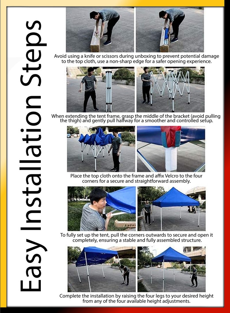 DBLEW 3x3 Meter Steel Frame Ground Tent for Outdoor Events Parties Markets Exhibitions Beach Picnics Camping Catering Advertising Gardens Pavilion Gazebo Stand Waterproof UV Protected Canopy Shelter Shade - Image 4