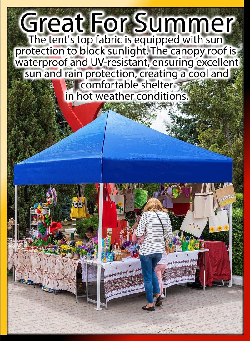 DBLEW 3x3 Meter Steel Frame Ground Tent for Outdoor Events Parties Markets Exhibitions Beach Picnics Camping Catering Advertising Gardens Pavilion Gazebo Stand Waterproof UV Protected Canopy Shelter Shade - Image 2