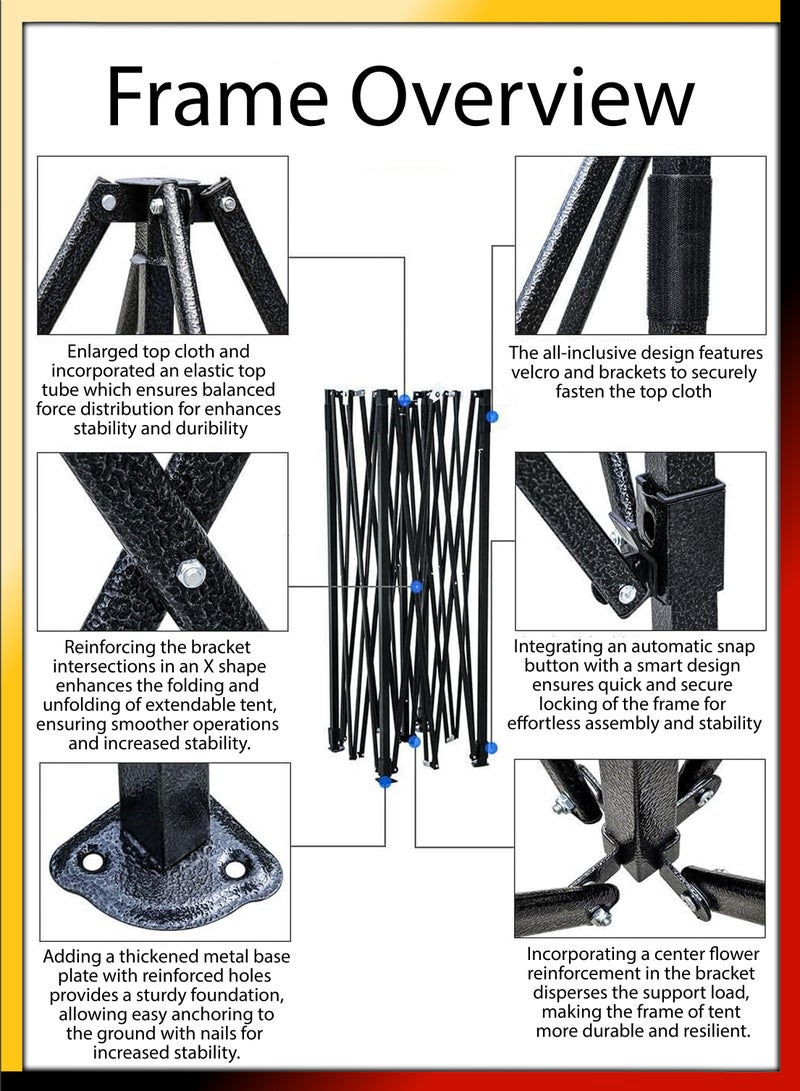 DBLEW 3x3 Meter Steel Frame Ground Tent for Outdoor Events Parties Markets Exhibitions Beach Picnics Camping Catering Advertising Gardens Pavilion Gazebo Stand Waterproof UV Protected Canopy Shelter Shade - Image 3