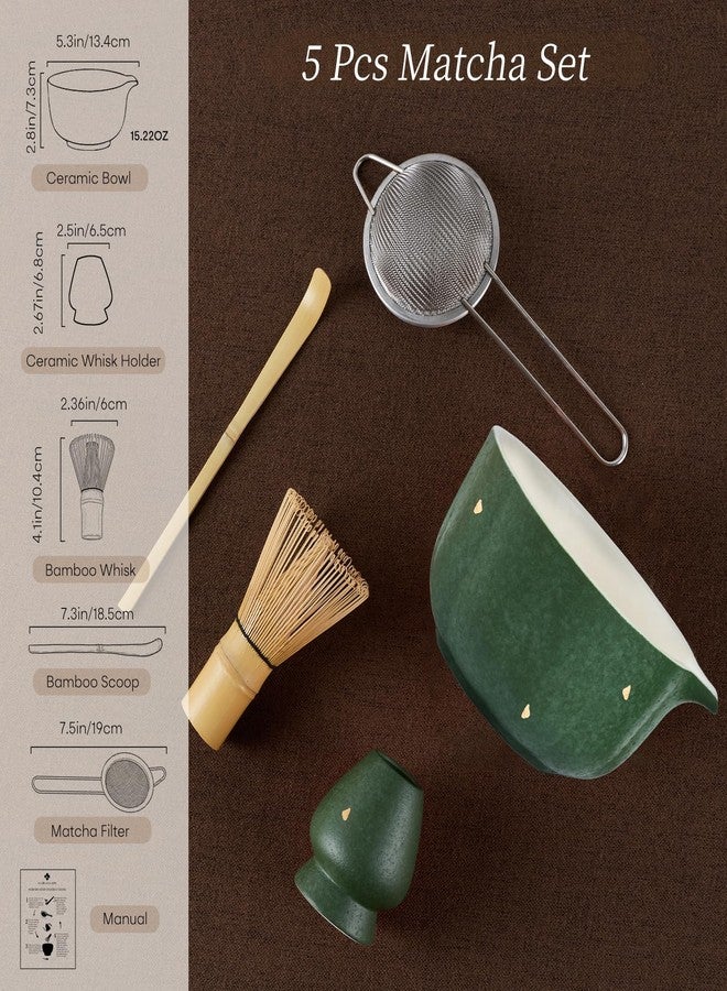 KOIMYSA Matcha Whisk Set with Ceramic Bowl Whisk and Holder Sifter Scoop,Matcha Set for Women Men,5 PCS Matcha Bowl Set Gifts for Tea Lovers,Pumpkin Green - Image 5