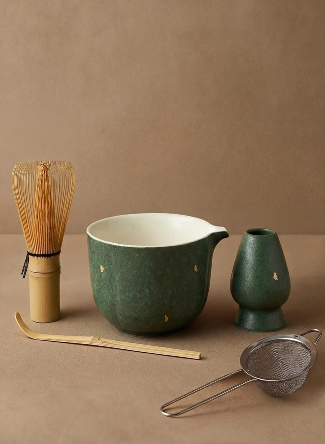 KOIMYSA Matcha Whisk Set with Ceramic Bowl Whisk and Holder Sifter Scoop,Matcha Set for Women Men,5 PCS Matcha Bowl Set Gifts for Tea Lovers,Pumpkin Green - Image 1
