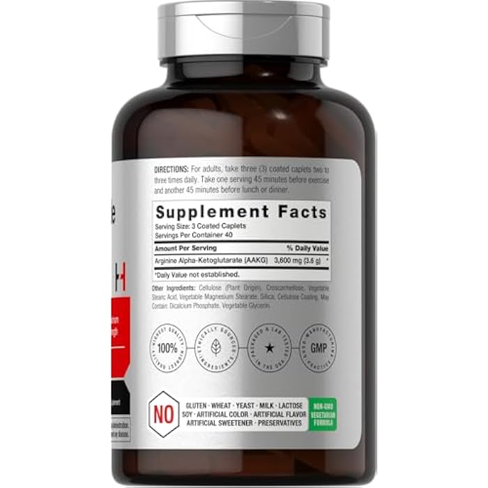 Horbäach Nitric Oxide Max 3600mg | 120 Caplets | with Arginine AAKG for Men and Women | Vegetarian, Non-GMO, & Gluten Free Pre Workout Supplement - Image 2